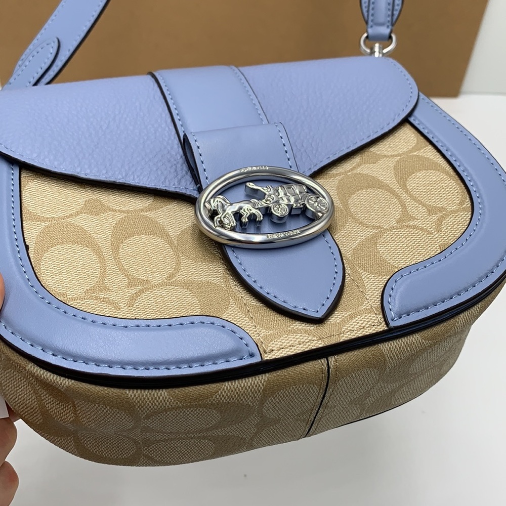 COACH Georgie Saddle Bag In Signat Canvas COLOR:
Silver/Light Khaki/Marble Blue - Picture 10 of 16